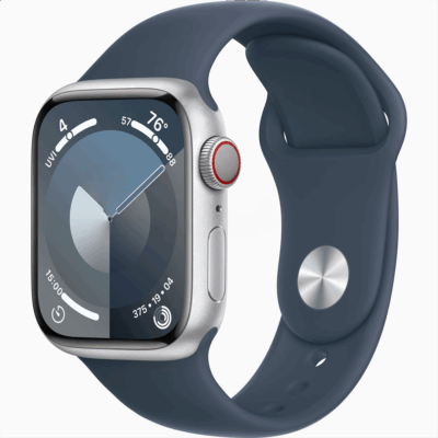 Apple Watch Series 9 GPS + Cellular, 41 mm, Sport Band, S/M, silver/storm blue - Smartwatch Item - MRHV3ET/A