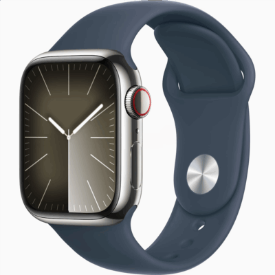 Apple Watch Series 9 GPS + Cellular, 41 mm, Sport Band, S/M, silver stainless steel / storm blue - Smartwatch Item - MRJ23ET/A
